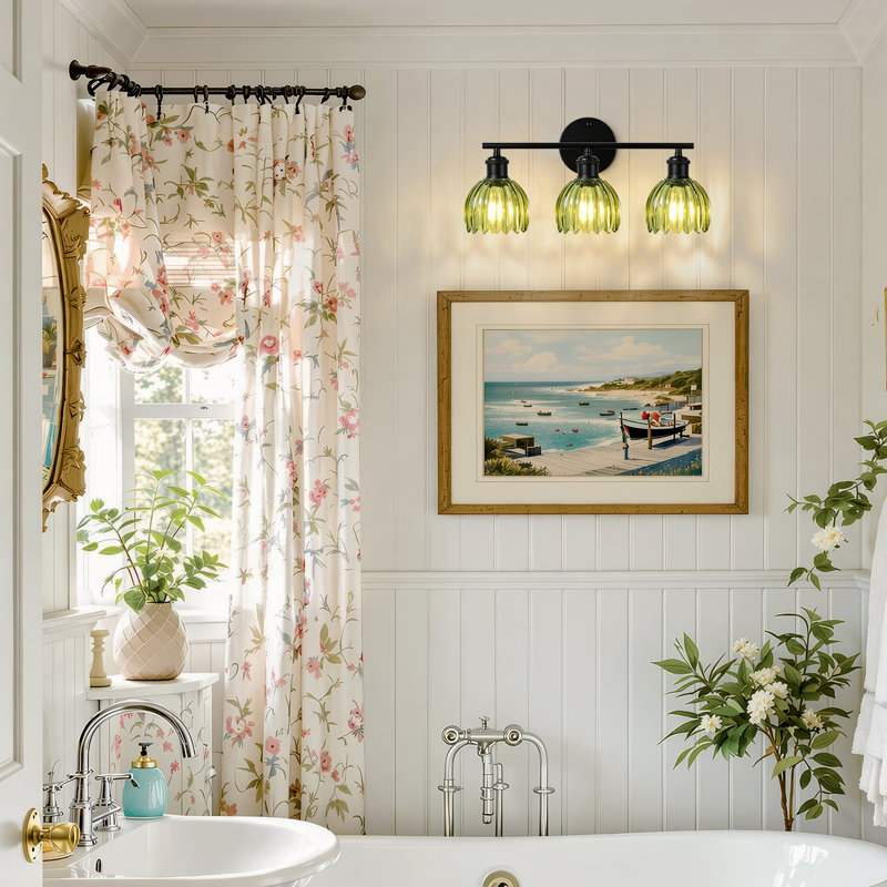 Éclairage pour salle de bain 3 lumières avec abat-jour en verre tulipe vert, éclairage mural de salle de bain moderne pour la chambre à coucher, la cuisine et le salon