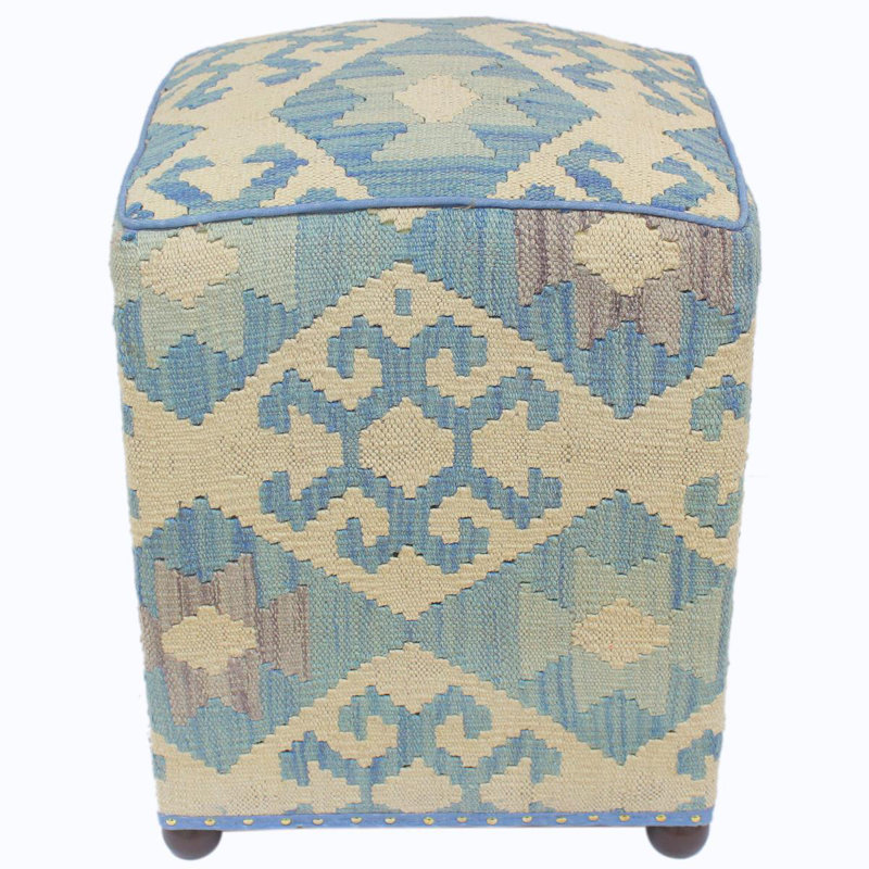 Repose-pieds standard carré de 15 po de largeur Aprea, Bleu clair / laine beige