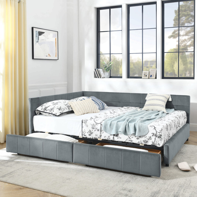 Grand lit capitonné avec rangement capitonné, cadre de canapé-lit avec dossier et accoudoirs confortables, grand lit pour chambre à coucher, salon, velours