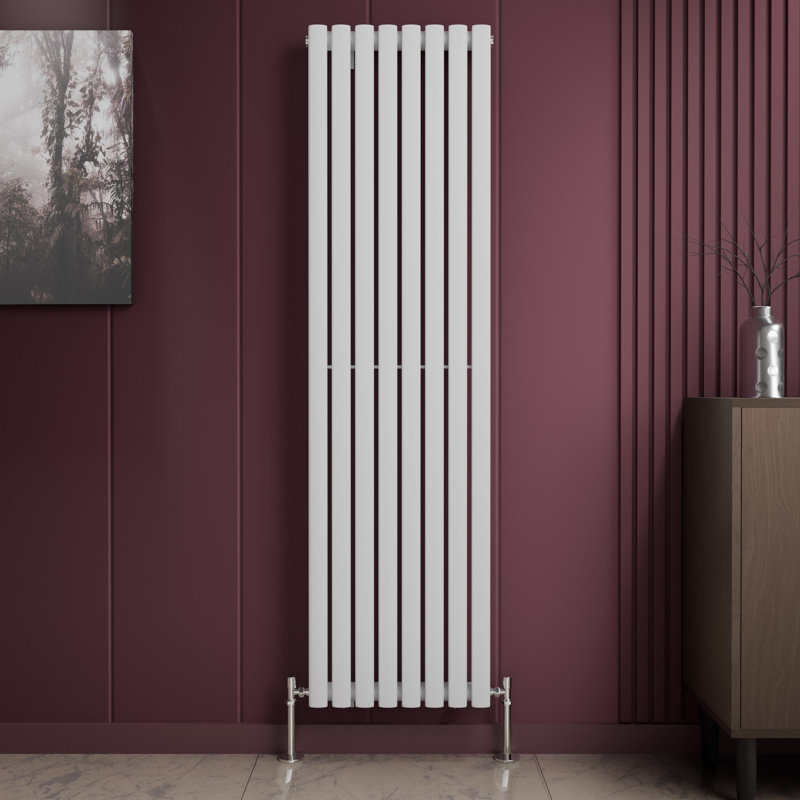 iBathUK Princia Vertical Single Oval Panel Radiator Angled Valve, 1800cm H x 480cm W x 55cm D, White