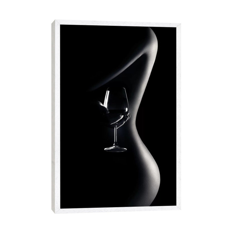 Nude Woman Red Wine 3 by Johan Swanepoel - Print on Canvas, 66.04 cm H x 45.72 cm W, White Framed Canvas