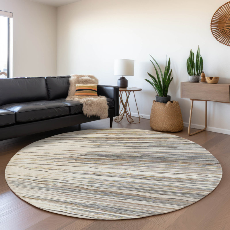 Premium Machine Washable Lyndhurst AMF996 Stripes Rug, Round 8'