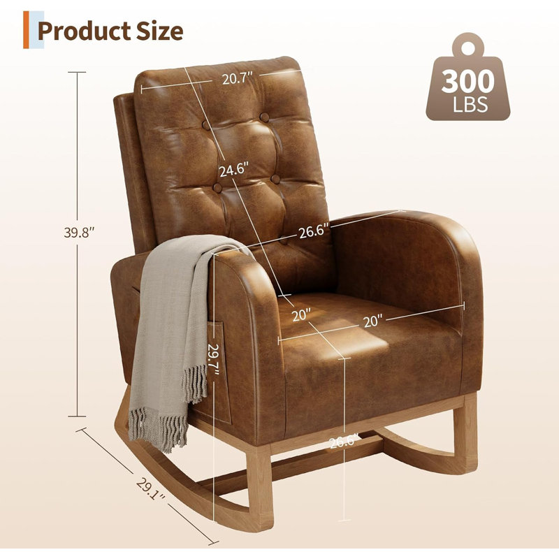 Fauteuil berçant rembourré à haut dossier et fauteuil d'appoint confortable, Orange