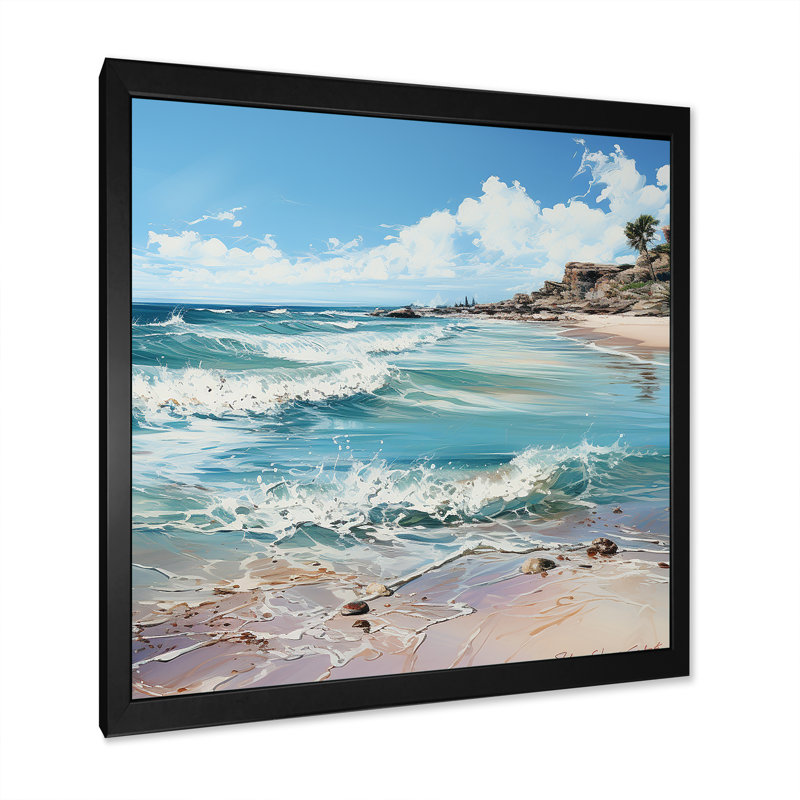 «Ocean Beach Charm Art», impressions sur toile océan, H 16 po x l 16 po x P 1 po, Cadre simple noir