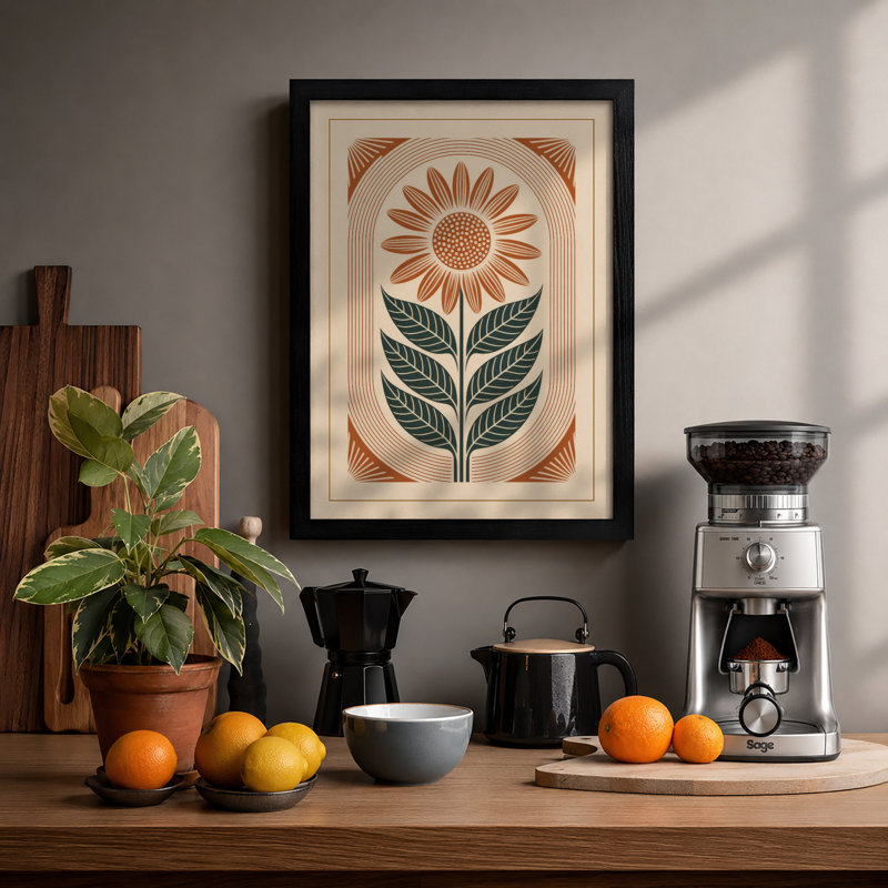 Sunflower Study Botanical - Framed Print, Black, A4 - 29.7 x 21.0 cm