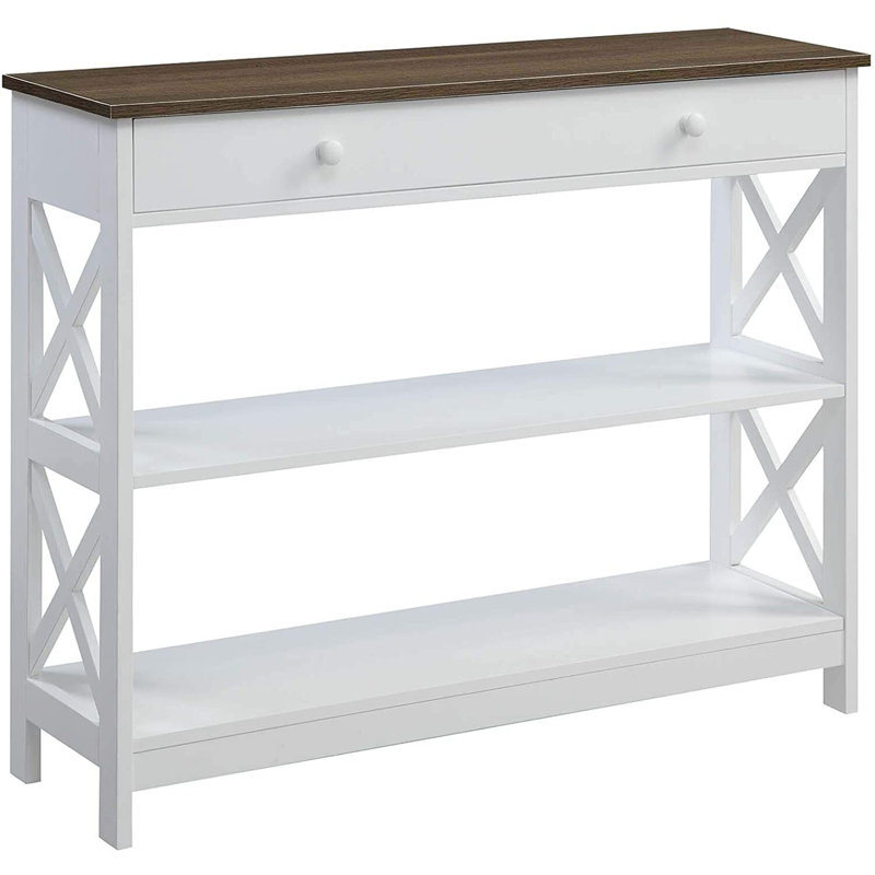 Rectangle MDF ConsoleTable with Drawers;Shelves, Driftwood/White, 31.50" H x 12" W x 42" D