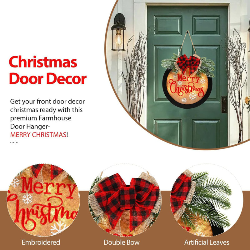 12" F-Xmas-Black Lighted Christmas Welcome Sign, Farmhouse Front Door Wreath Decor