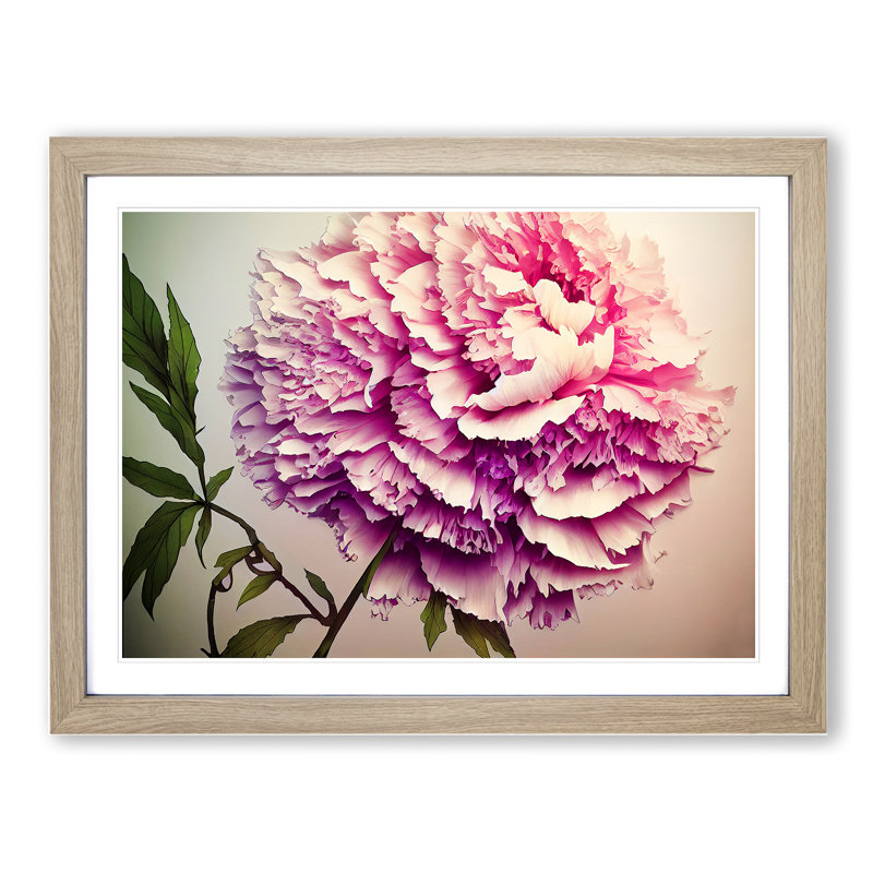 Joyous Peony Flower - Framed Print, 46cm H x 64cm W x 2cm D, Oak