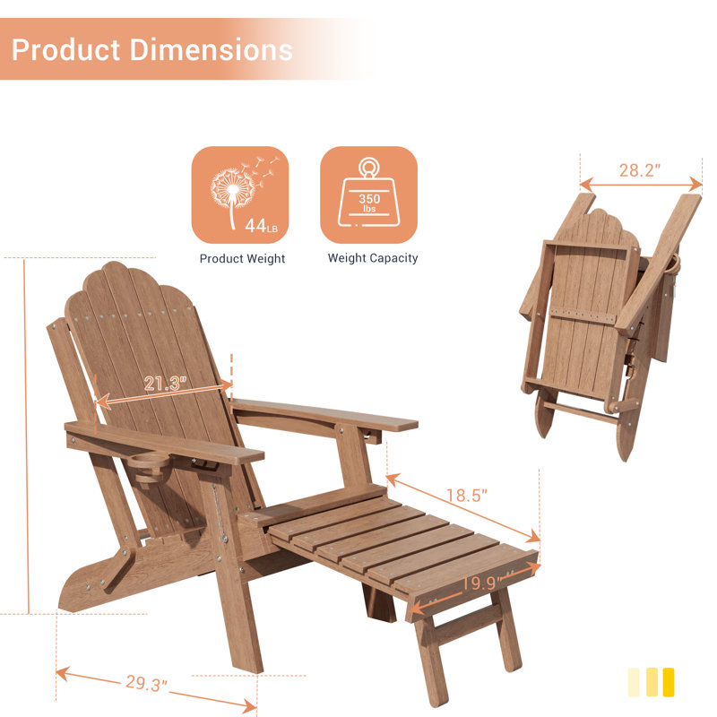 Chaise Adirondack toutes saisons en PEHD avec repose-pieds, foyer d'extérieur réglable à 3 positions et pliable avec porte-gobelet pour pelouse, terrasse et bord de piscine (ensemble de 4)
