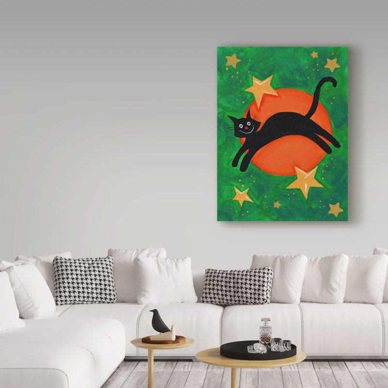 « orange moon chat », art sur toile, H 19 po x l 14 po x P 2 po