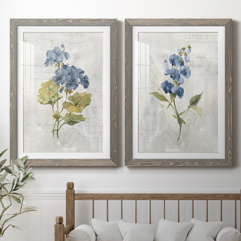 Lin bleu géranium - ensemble de 2 reproductions d'art, Impression encadrée avec passe-partout, H 31,5 po x l 47 po, Gris