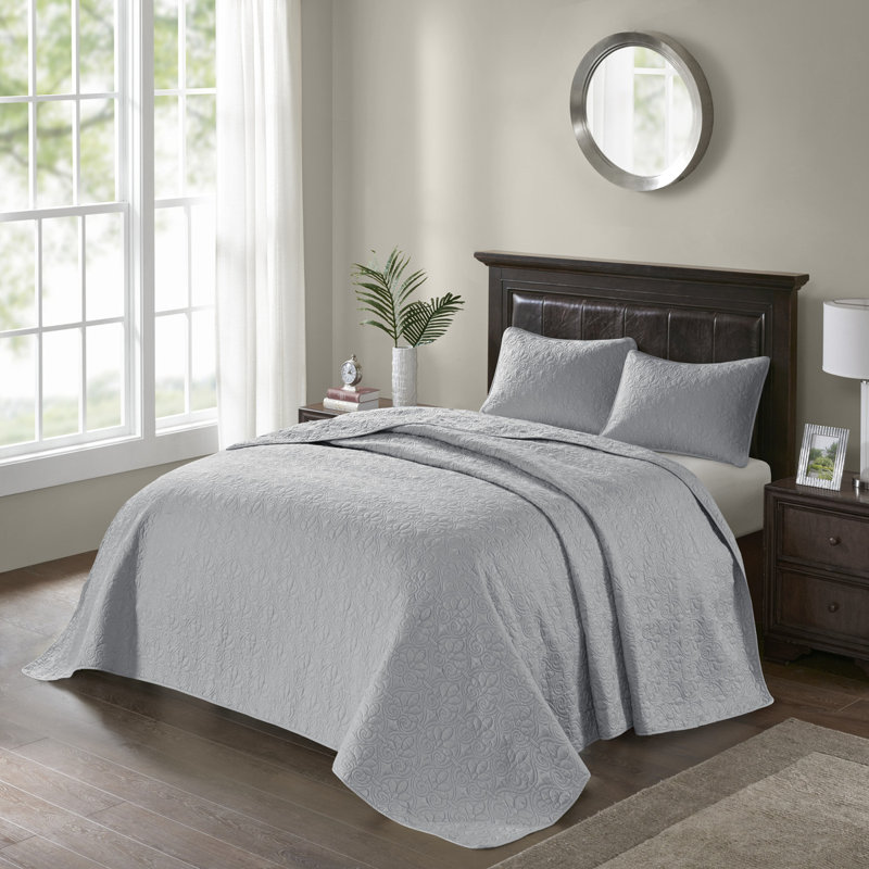 Ensemble de couvre-lit réversible 3 pièces pour grand lit - surdimensionné pour matelas à haute profondeur, Gris