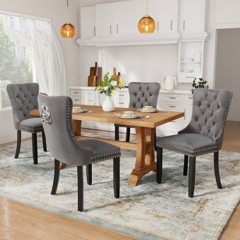 Modern Velvet Dining Chairs Dining Room Chairs Set of 4, Grey, Black