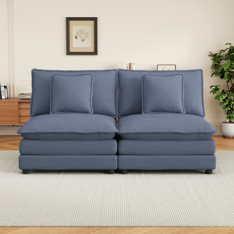 70,8 po Canapé modulaire rembourré en velours côtelé avec deux coussins 70,8 po, Velours côtelé brun