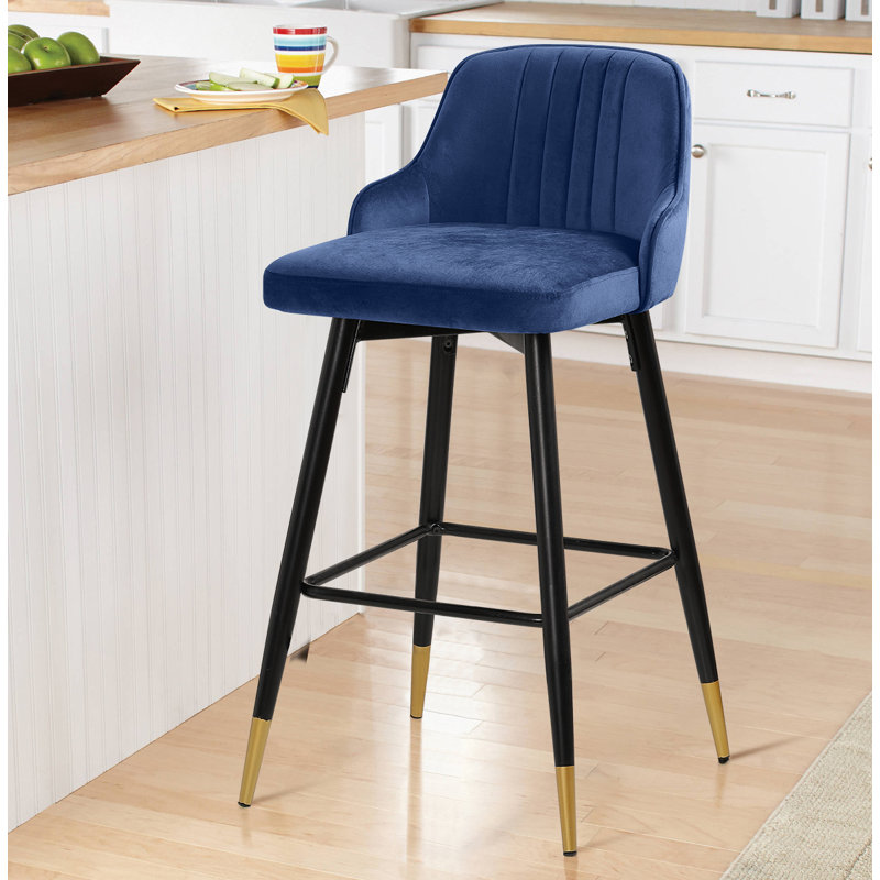 Swivel Velvet Upholstered Counter & Bar Stool, Blue, Bar Stool (29" Seat Height)
