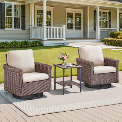 Outdoor Swivel Rocking Chairs Set With Side Table
