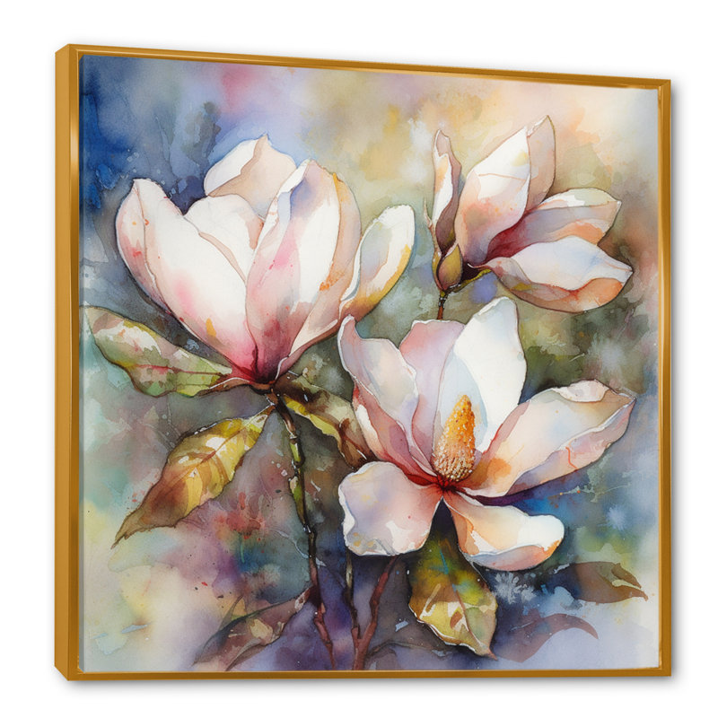 «Pink Magnolia Symphony III - Magnolias», reproduction sur toile encadrée, H 16 po x l 16 po x P 1 po, Cadre flottant doré