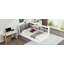 Lit plateforme simple en bois avec tête de lit, tablettes latérales supplémentaires et deux tiroirs intégrés, blanc-951968236-951968239