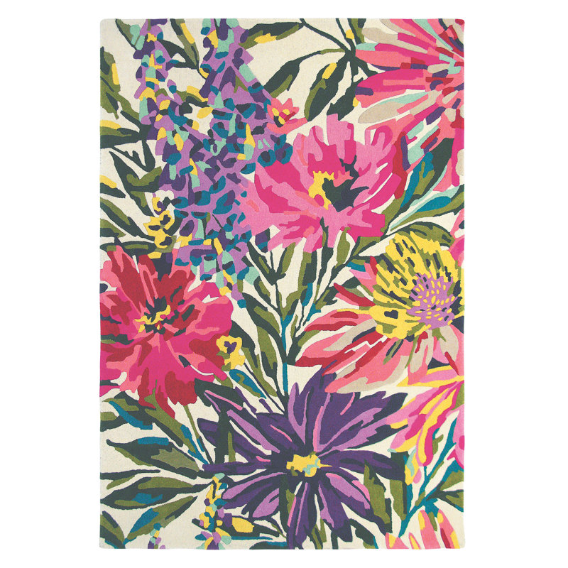 Floreale Wool Floral Area Rug in Pink/Purple/Ivory/Green, Rectangle 6'7" x 9'2"