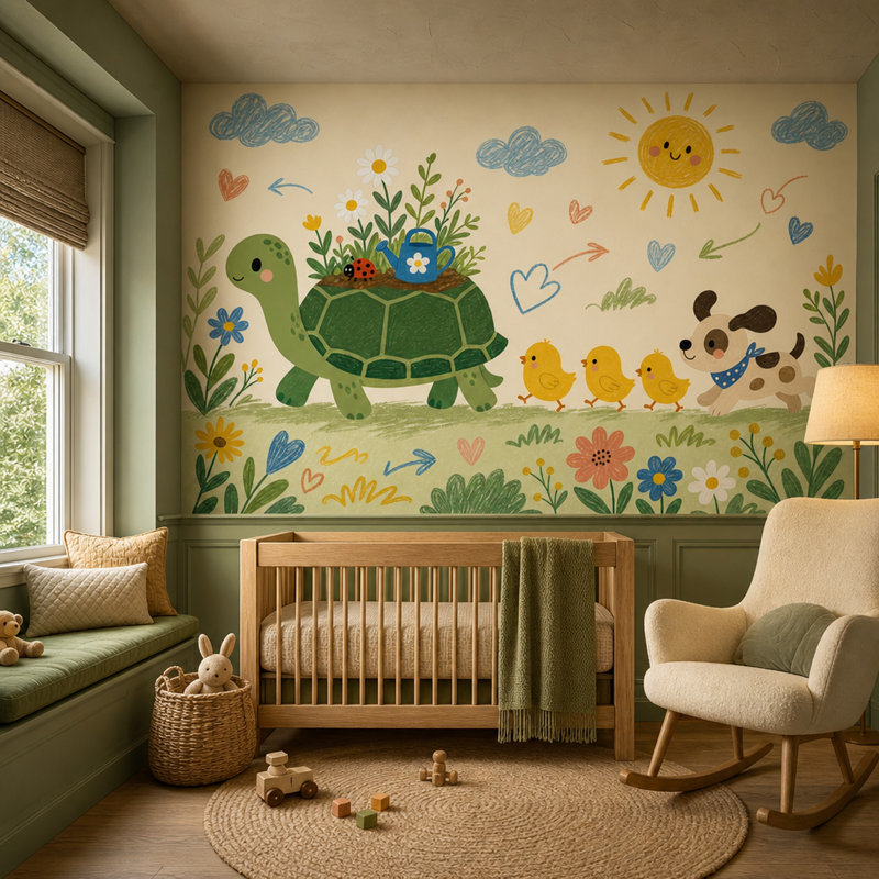 Papier peint pour chambre d'enfant, animaux mignons, amovible, tortue, 200 po x 120 po, Non tissé