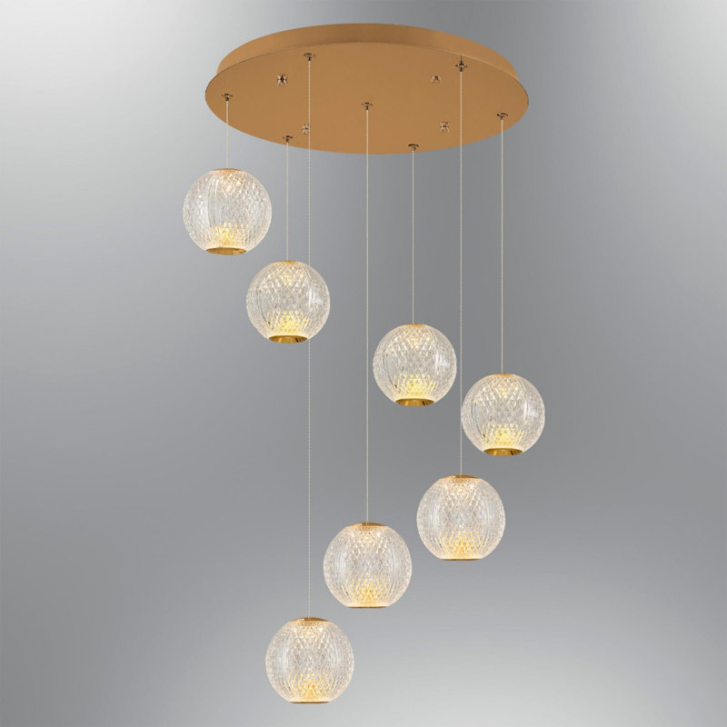 Stunning Oriental Chandelier, 19.7 Inches Diameter x 47.2 Inches Height | Metal Body with Acrylic Cap, 7 x 5W LED, 3000K Warm Light, 3500 Lumens | Traditional Glam Design, Elegant Home Lighting Fixture