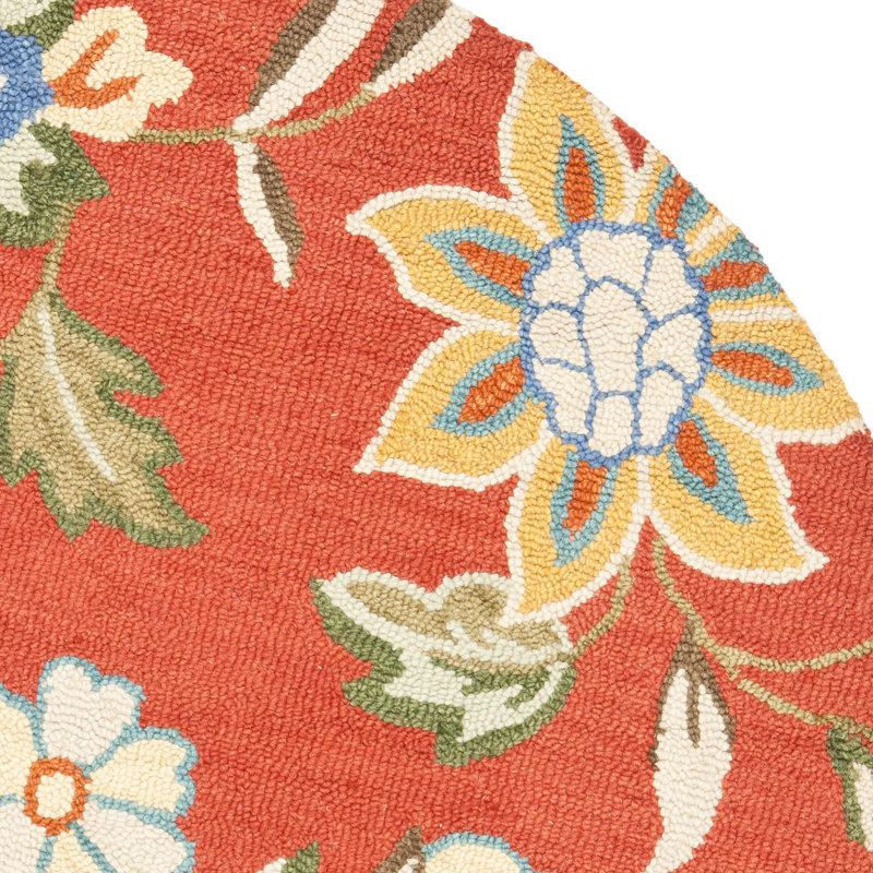 Tapis floral en laine crocheté à la main Emrick, Rond 6 pi