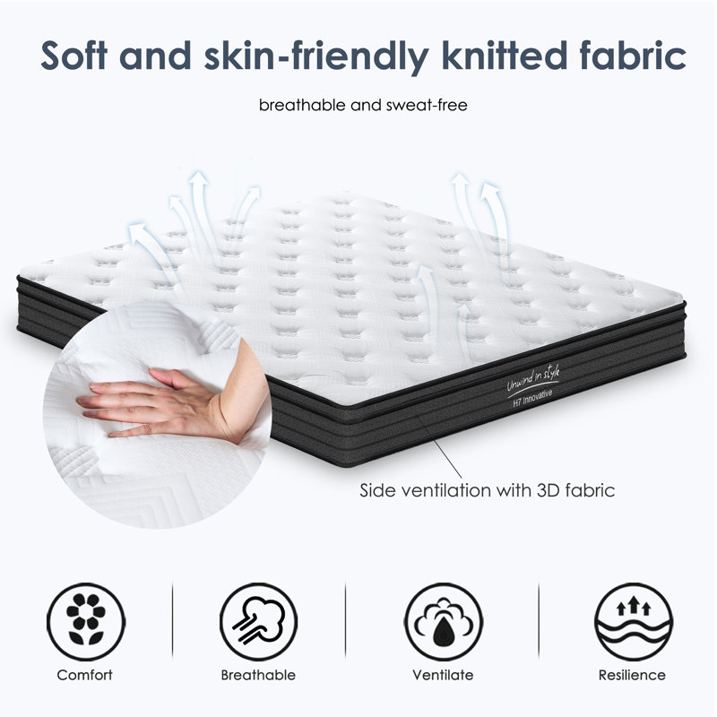 Hybrid Mattress, Individually Pocketed Innerspring, Medium Firm, 12", Queen
