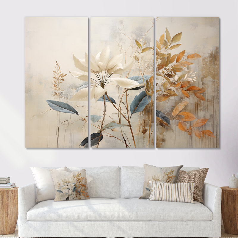 Ensemble de salon beige minimaliste botanique Serenity I - Plants, Toile tendue, H 28 po x l 36 po x P 1 po
