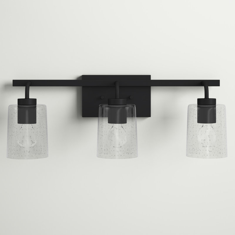 Matte Black Steel and Glass 3-Light Dimmable Vanity Fixture