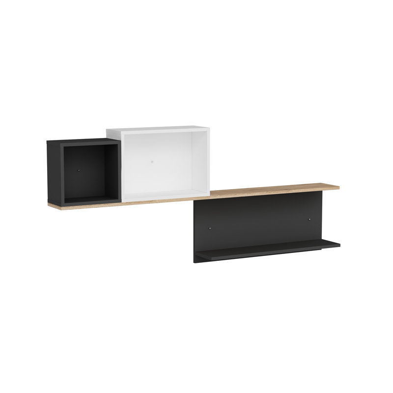 Colesen Modern Wall Shelf, 71.0 x 31.6 x 7.7 inches, Atlantic Pine & Anthracite/White | 100% Melamine Coated Particle Board, Thickness: 0.7 inches | Stylish & Functional Storage Solution for Home & Office