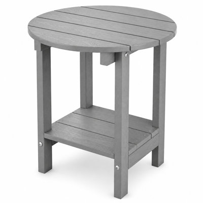 18" W x 18'' D HIPS Round Outdoor Side Table for Adirondack Chairs, 2-Tier Storage Easy Maintenance & Weather-Resistant Patio End Table with 330Lbs Load Bearing for Backyard, Pool, Patio, Porch, Garden, Lawn, Relaxing Companion, Gray