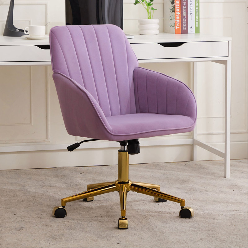 Chaise de bureau réglable, fauteuil, chaise pivotante avec base en métal, Lilas, Doré