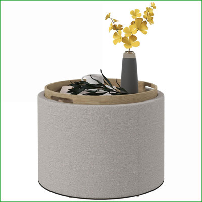 Ottoman Round Storage Flip Top Coffee Table for Living Room Entryway, Light Gray | Polyester