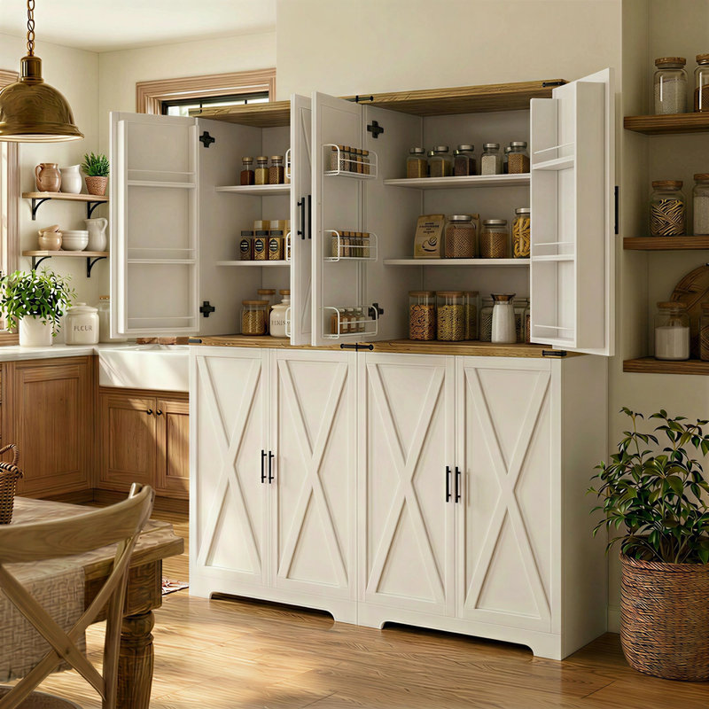 Ensemble de 2 armoires de cuisine 72 "avec portes de grange et étagères à épices (ensemble de 2)