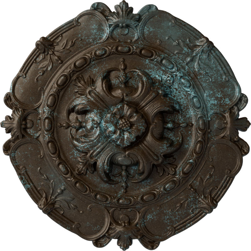 Endurathane Southampton Ceiling Medallion, 16 1/2"OD x 2 3/8"P, Hand-Painted Bronze Blue Patina Finish, Bronze Blue Patina