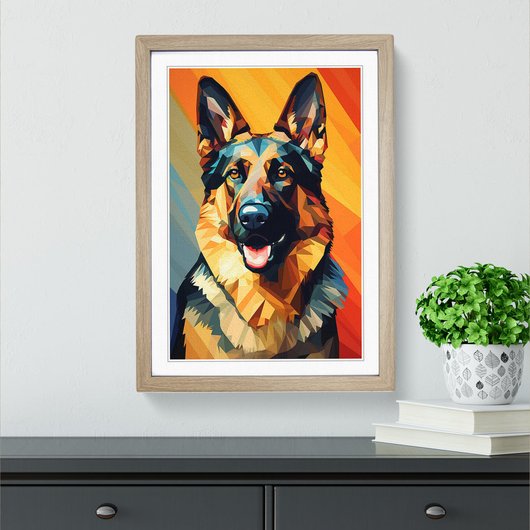 German Shepherd Geometric Art - Framed Print