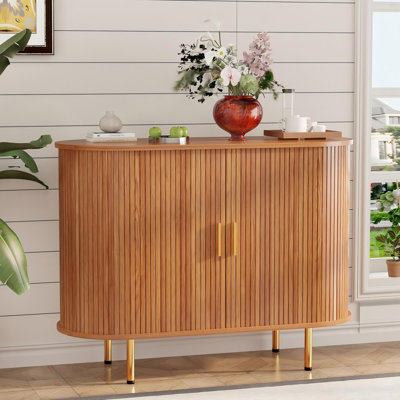 Storage Cabinet, Fluted Sideboard Buffet Cabinet With Tambour Sliding Doors& Adjustable Shelf, Accent Coffee Bar Console Table For Kitchen, Living Room, Entryway