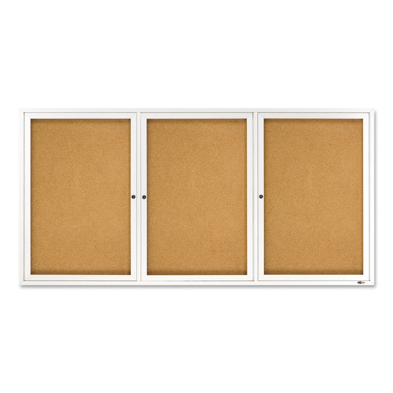 Natural Cork and Aluminum 72" x 36" Lockable Bulletin Board