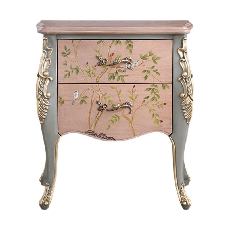 Commode d'appoint 2 tiroirs Vintage, Vert grisâtre