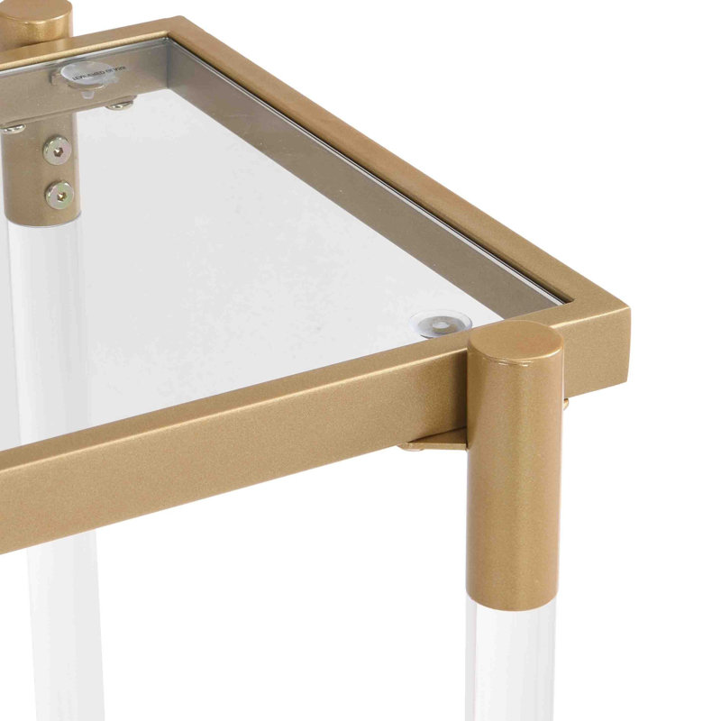 43'' Golden Glass and Metal Console Table with Storage