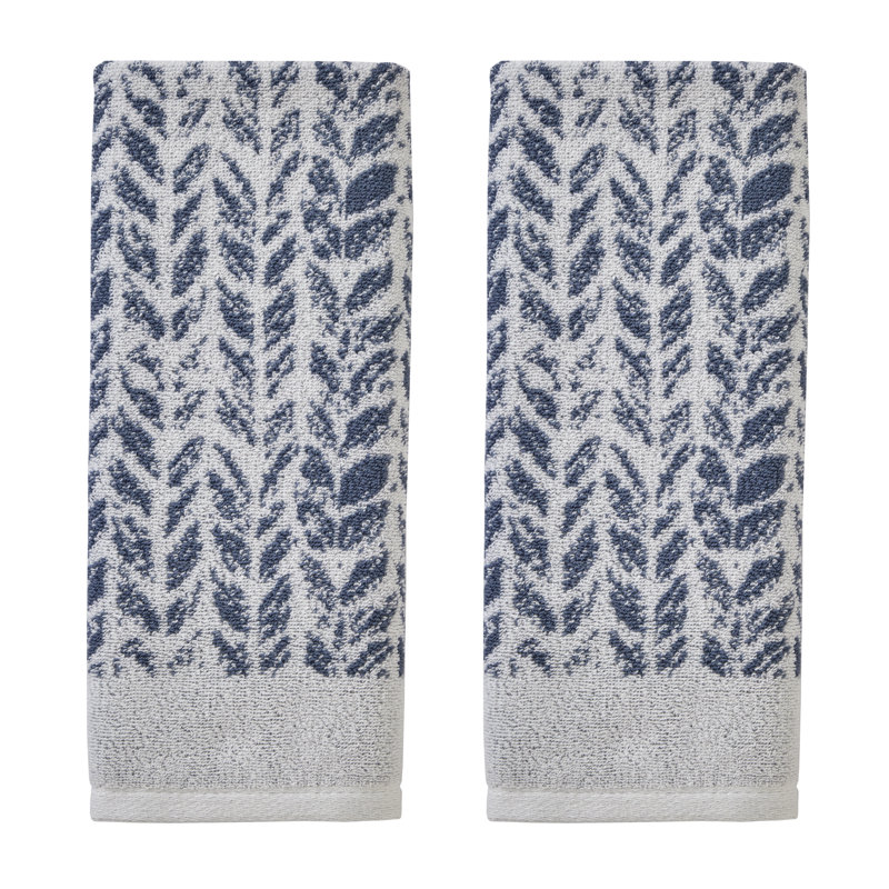Gracie Oaks Distressed Leaves Hand Towel, Denim Blue
