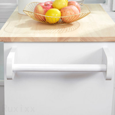 Îlot de cuisine avec chariot, tiroir, armoire de rangement et porte-serviettes