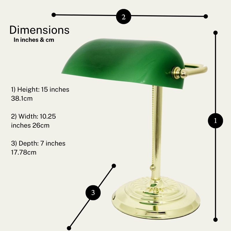 Lampe de bureau classique avec base en laiton poli et abat-jour vert Kirt