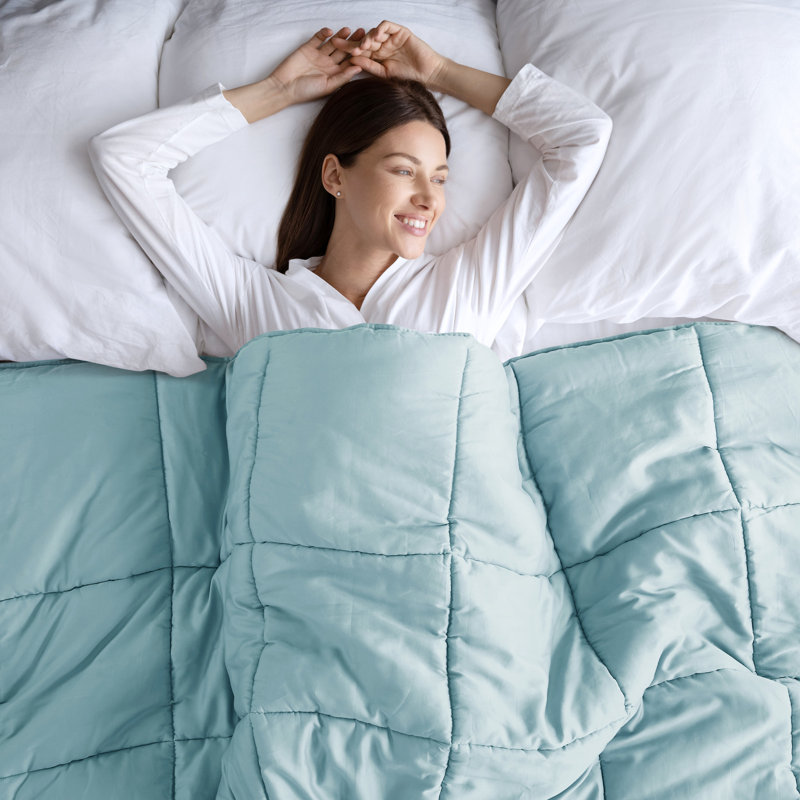 Édredon en duvet synthétique de coton à densité de tissage 300 fils , Grand lit, Bleu sarcelle