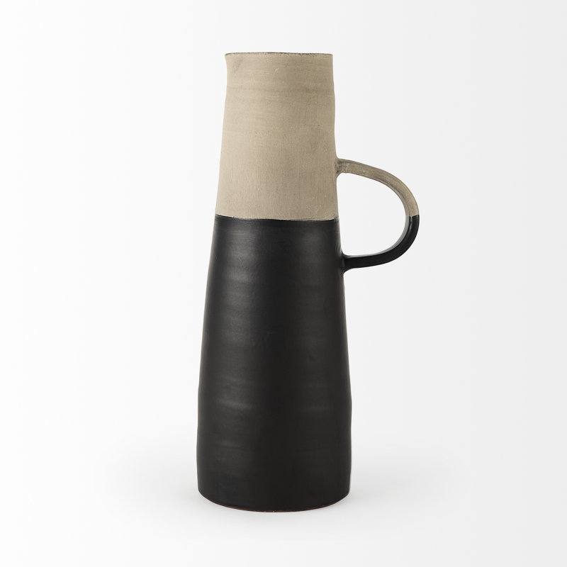 Vase de table en céramique Hindley, H 16,5 po x l 7,8 po x P 6,1 po, Noir / Beige