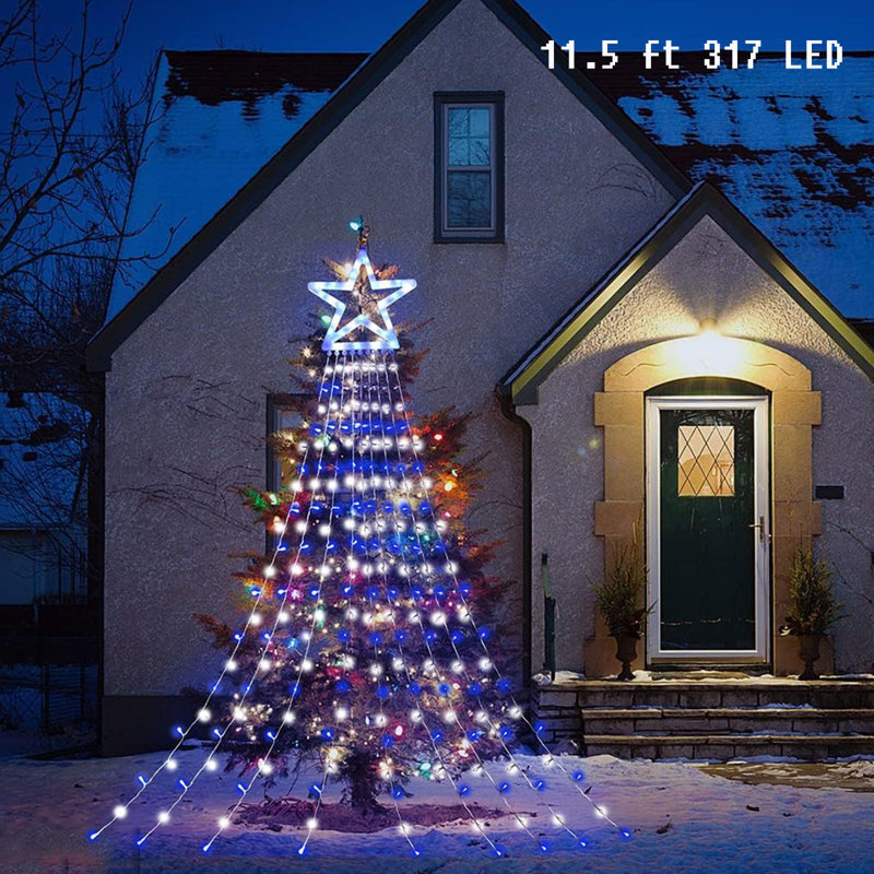 Juma 11.5ft 317 LED Star Christmas Tree Lights,8 Memory Lighting Modes&Timer Christmas Star Lights (), Blue/White