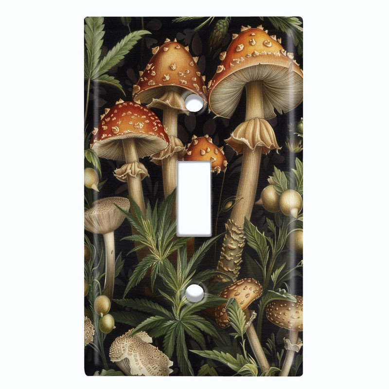 Couvercle de plaque d'interrupteur en métal; Bascule standard US à 2 bandes - Champignon forêt, #1 Single Toggle