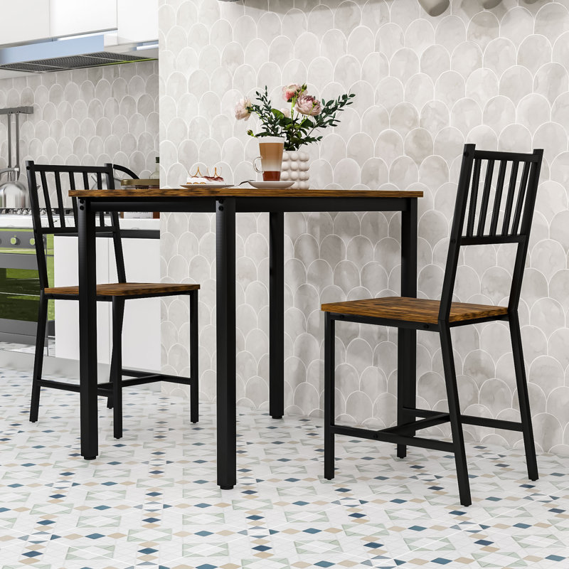 Ensemble de table de salle à manger rustique avec table industrielle et 2 chaises pour petits espaces ou coin-repas, Noir