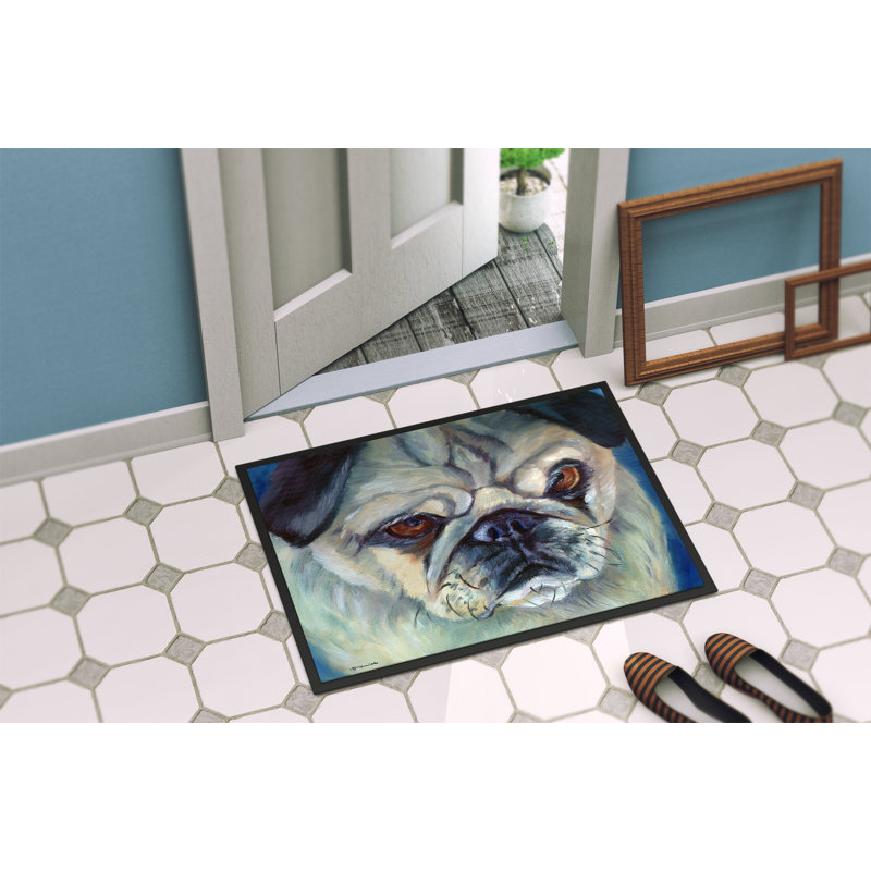 Tapis d'extérieur antidérapant Pug in Thought, Rectangle 2 pi x 3 pi