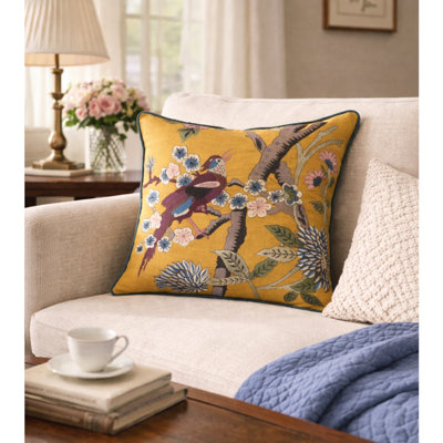 Hand-stitched Embroidered Cotton Paradise Accent Throw Pillow